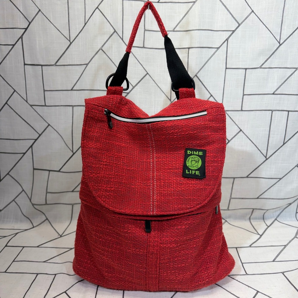 Dime Bags Life Backpack Medium Red Hemp Blend Convertible Woven Streetwear Bag